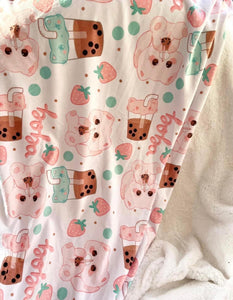 Strawberry Boba Kitties Snuggle Blanket