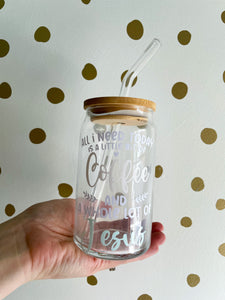 All I Need Today is a Little Bit of Coffee and a Whole lot of Jesus Glass- Color Changing Vinyl