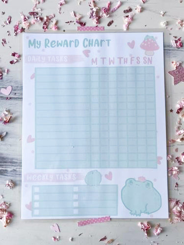 Frogs and mushroom Reward Chart  Laminated Physical Print