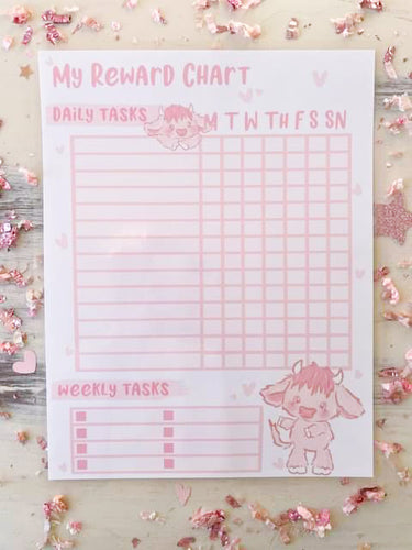 Pink Cow Reward Chart  Laminated Physical Print