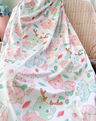 Kawaii Christmas Cats Snuggle Blanket