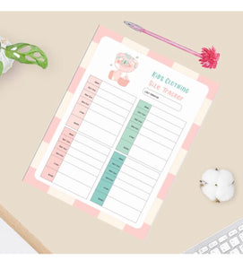 Kids Clohing Size Tracker Planner: Printable