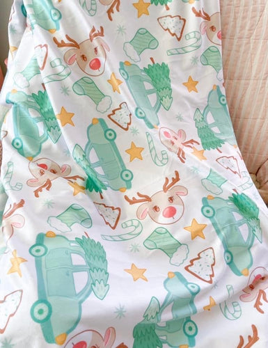 Kawaii Christmas Reindeer and Cars Snuggle Blanket